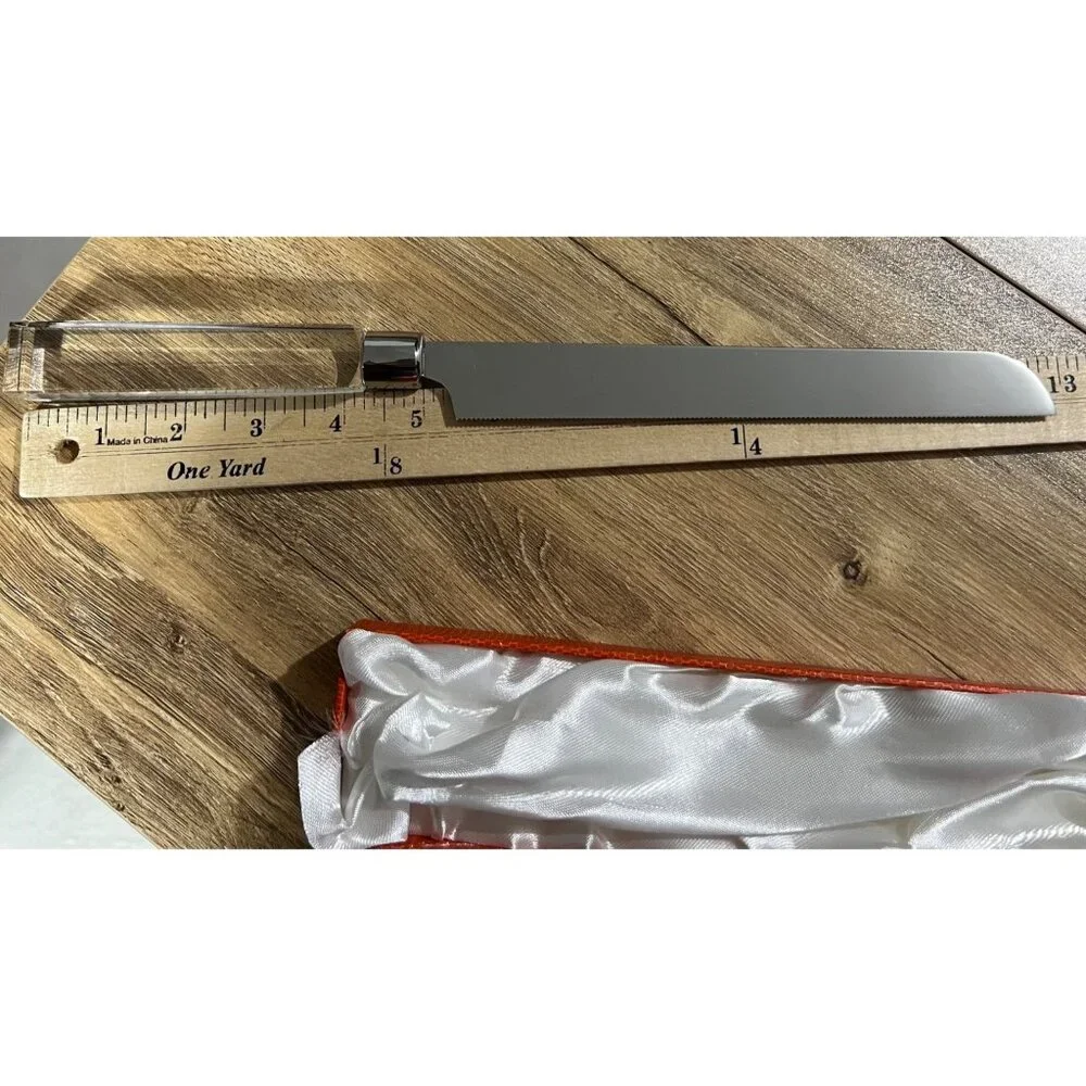 Oleg Cassini Clear Crystal Cake Knife In Orange Satin‎ Lined Gift Box